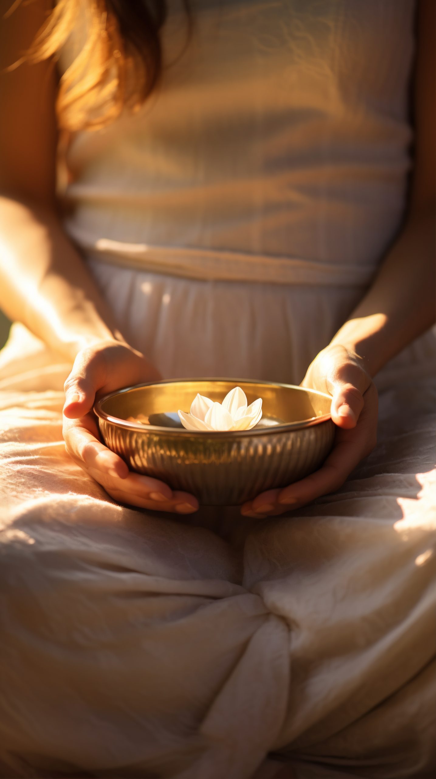 person practicing yoga meditation indoors with sunlight coming through